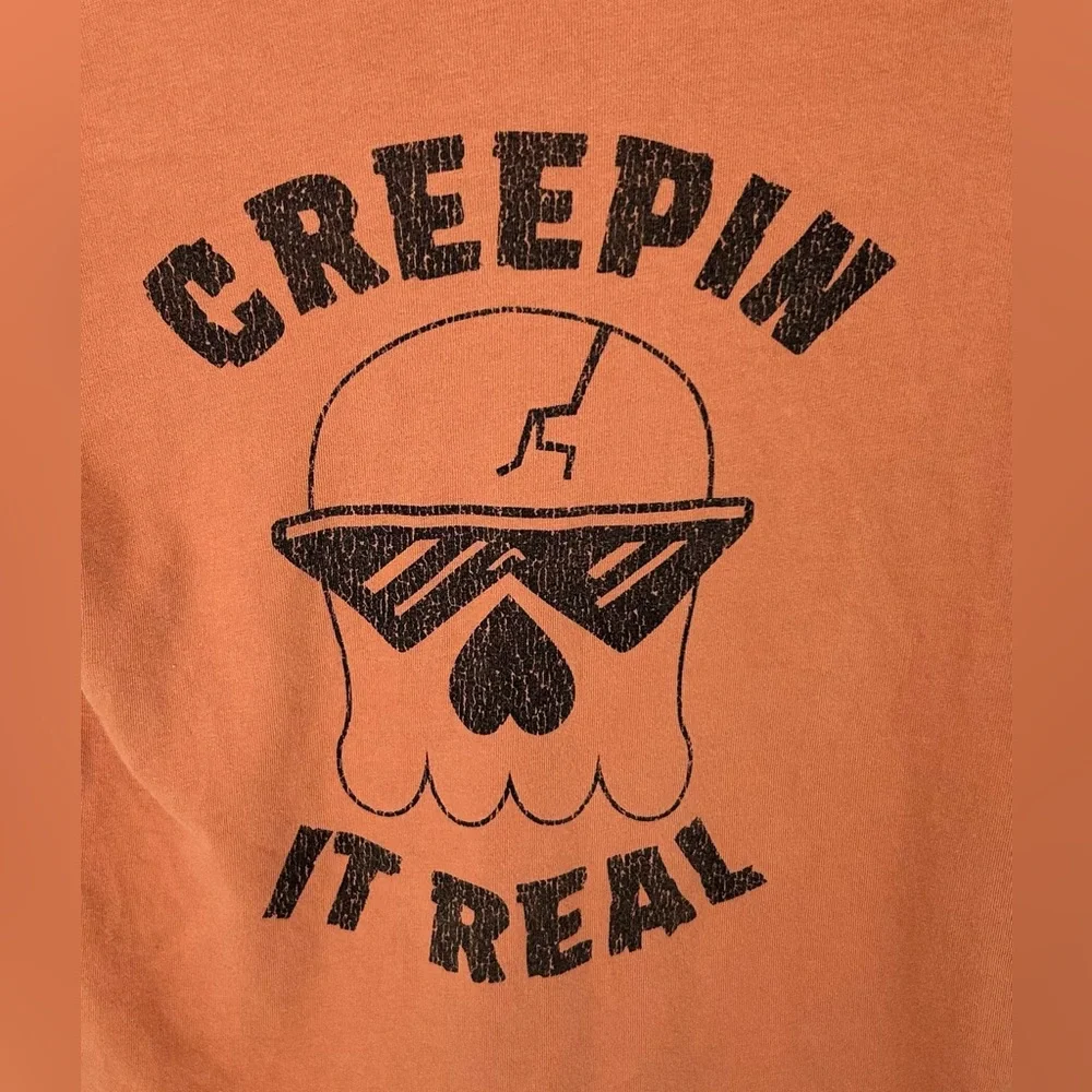 ✨Kid’s Halloween Skull Tee. “Creepin’ It Real” in Orange and Black. Size 8✨ - Picture 7 of 7